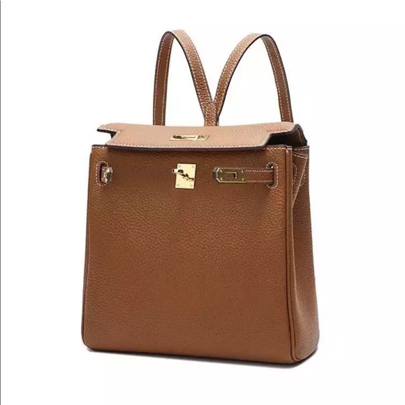 New Camel High Quality Genuine Leather Backpack Shoulder Bag Rucksack Travel - Picture 9 of 16